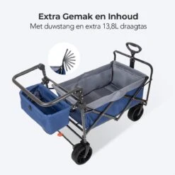 LifeGoods Bolderkar - Opvouwbaar - Tot 120KG - 103L - Extra Draagtas En Duwstang - Wasbaar Polyester - 98x45cm - Blauw/Grijs -Campingwinkel 1200x1200 1687