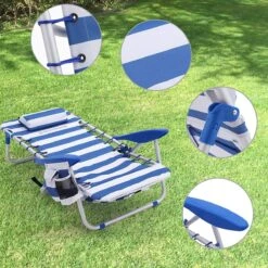 Naqsh Store Strandstoel Met Hoofdkussen, Aluminium, Draagbare Vouwstoel, Campingstoel, Opvouwbaar En Verstelbaar, Zoals Een Rugzak Draagbaar, Buitenstoel, Blauw En Wit Gestreept GCB62BU -Campingwinkel 1200x1200 170