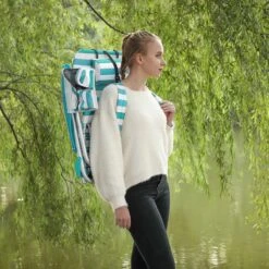 Strandstoel Met Afneembare Hoofdsteun, Draagbare Klapstoel, Campingstoel, Rugleuning Tot 180° Verstelbaar, Met Bekerhouder En Zijvak, Groene En Witte Strepen GCB62JW -Campingwinkel 1200x1200 172