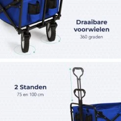 LifeGoods Bolderkar - Opvouwbaar - Draaibare Wielen - 2 Standen - 70KG Draagkracht - Blauw -Campingwinkel 1200x1200 1745