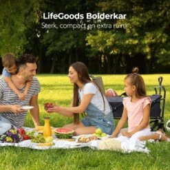 LifeGoods Bolderkar - Opvouwbaar - Tot 120KG - 103L - Extra Draagtas En Duwstang - Wasbaar Polyester - 98x45cm - Zwart/Grijs -Campingwinkel 1200x1200 1776