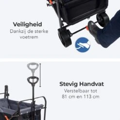 LifeGoods Bolderkar - Opvouwbaar - Tot 120KG - 103L - Extra Draagtas En Duwstang - Wasbaar Polyester - 98x45cm - Zwart/Grijs -Campingwinkel 1200x1200 1777