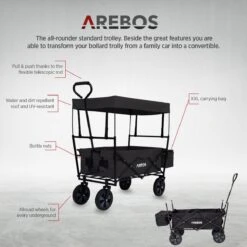 AREBOS Handwagen Vouwbare Dak Handwagen Vouwbare Trolley Uitrustingswagen Zwart -Campingwinkel 1200x1200 1789