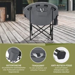 Skandika Moonchair Sirkka – Campingstoelen – Klapstoel – Vouwstoel – Kampeerstoel - Grote, Comfortabele, Campingstoel Opvouwbaar, Gepolsterd, Koelvak, Drinkhouder, Draaggreep En Draagtas, Antislipvoetjes - Max. 150 Kg – Zwart/grijs -Campingwinkel 1200x1200 181