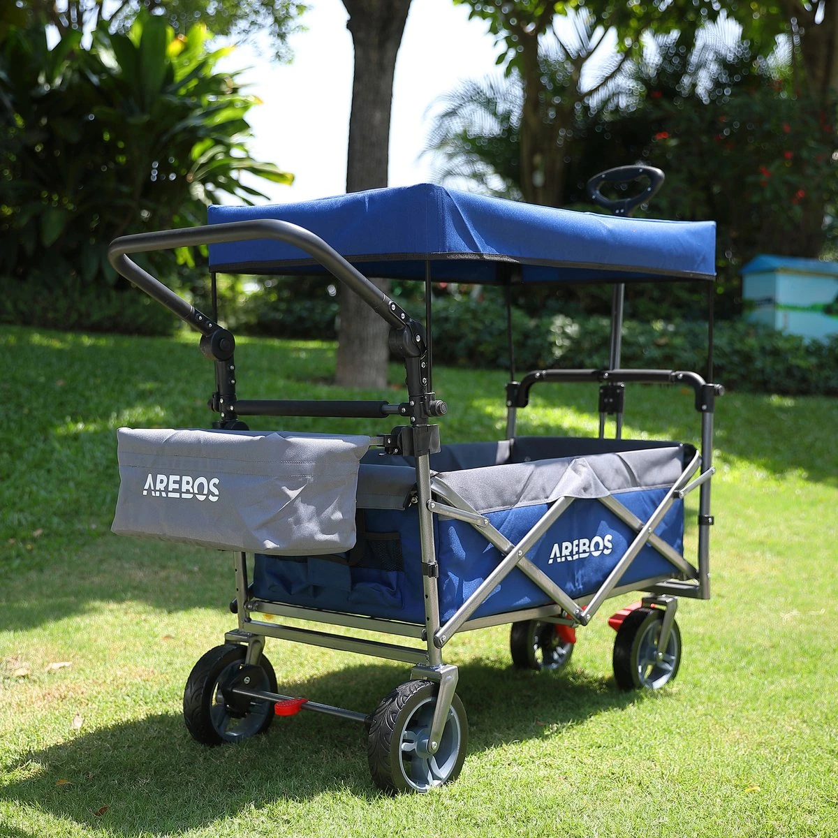 AREBOS Premium Steekwagen Met Dak Opvouwbare Tuinkar Handkar Bolderkar Blauw / Grijs 5 AREBOS Premium Steekwagen Met Dak Opvouwbare Tuinkar Handkar Bolderkar Blauw / Grijs - Afbeelding 5