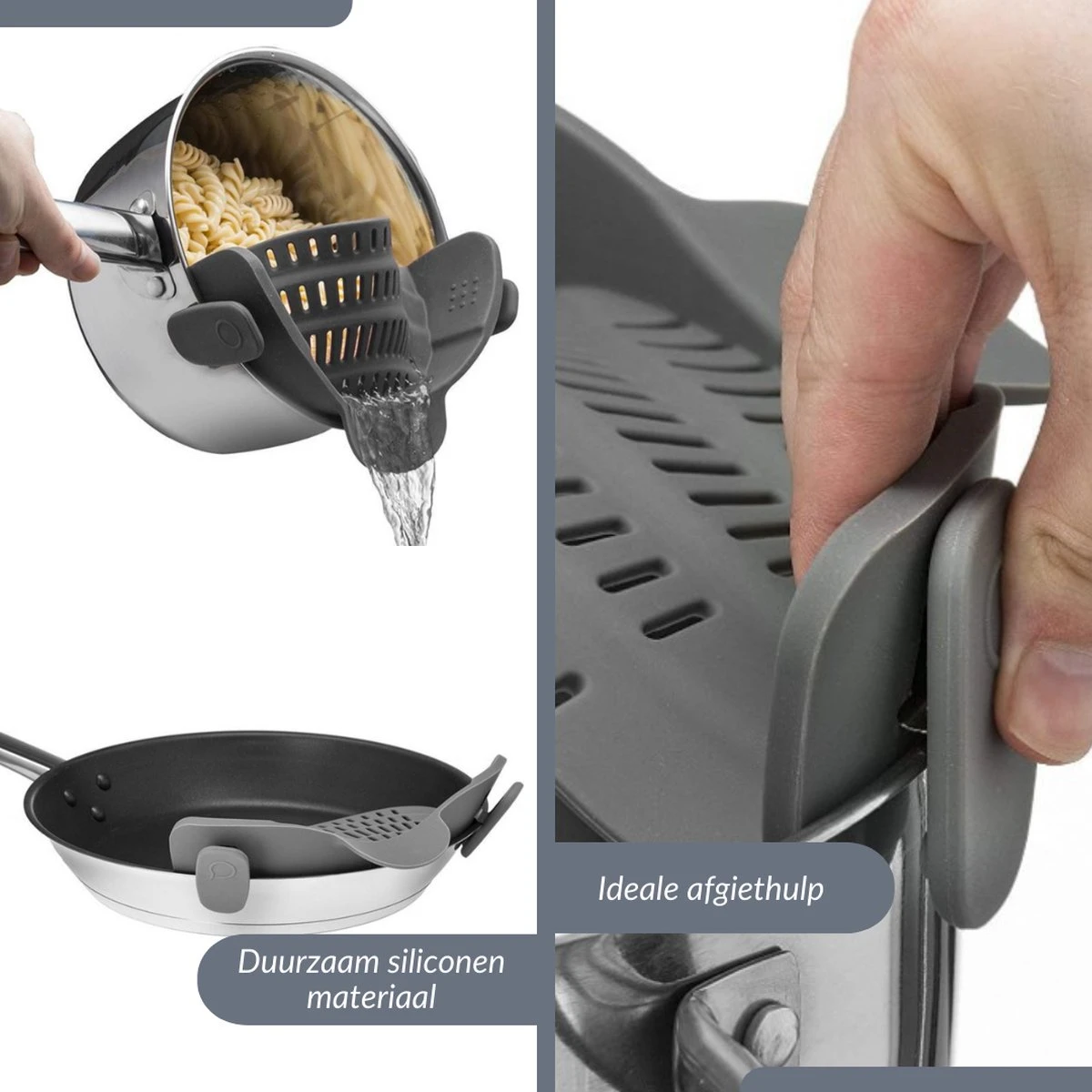 SensaHome- Siliconen Vergiet - Keuken Afgietdeksel - Afgiethulp - Siliconen - BPA Vrij - Grijs 2 SensaHome- Siliconen Vergiet - Keuken Afgietdeksel - Afgiethulp - Siliconen - BPA Vrij - Grijs - Afbeelding 2