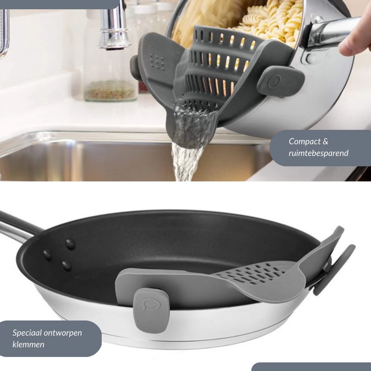 SensaHome- Siliconen Vergiet - Keuken Afgietdeksel - Afgiethulp - Siliconen - BPA Vrij - Grijs 6 SensaHome- Siliconen Vergiet - Keuken Afgietdeksel - Afgiethulp - Siliconen - BPA Vrij - Grijs - Afbeelding 6