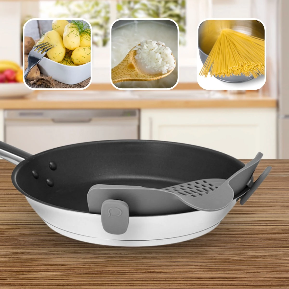 SensaHome- Siliconen Vergiet - Keuken Afgietdeksel - Afgiethulp - Siliconen - BPA Vrij - Grijs 14 SensaHome- Siliconen Vergiet - Keuken Afgietdeksel - Afgiethulp - Siliconen - BPA Vrij - Grijs - Afbeelding 14