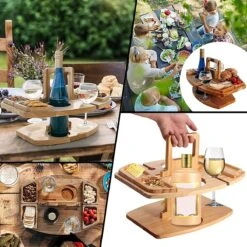 Merkloos Houten Outdoor Wijntafel Draagbare Houten Picknicktafel Mini Campingtafels Met Wijnglas Houder Voor Tuin Outdoor Camping Picknick Strand - Plataan Hout - Wijn -Campingwinkel 1200x1200 202