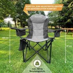 Skandika Relax Comfort Campingstoel - Campingstoel Opvouwbaar - Comfortabele Klapstoel Met Drinkhouder En Koelvak, Tot Max. 160 Kg, Opvouwbaar, Lichtgewicht | Vouwstoel Voor Kamperen, Camping, Festival, Vissen – Grijs -Campingwinkel 1200x1200 349