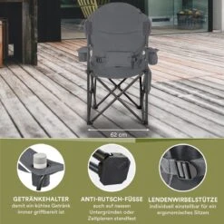 Skandika Relax Comfort Campingstoel - Campingstoel Opvouwbaar - Comfortabele Klapstoel Met Drinkhouder En Koelvak, Tot Max. 160 Kg, Opvouwbaar, Lichtgewicht | Vouwstoel Voor Kamperen, Camping, Festival, Vissen – Grijs -Campingwinkel 1200x1200 350