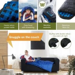 Skandika Dundee Flannel-L Slaapzak – Mummmieslaapzakken – Slaapzakken Volwassen - Maat M – Unisex - Katoen, Luxe Kwaliteit, Dubbele Slaapzak, 3 Seizoenen, Tot -20°C - 220 X 80 Cm - Outdoor Kampeerslaapzak – Ritssluiting Links - Zwart/blauw -Campingwinkel 1200x1200 531