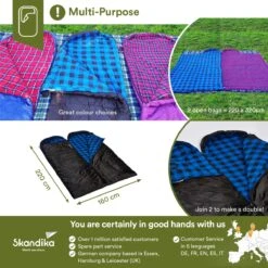 Skandika Dundee Flannel-L Slaapzak – Mummmieslaapzakken – Slaapzakken Volwassen - Maat M – Unisex - Katoen, Luxe Kwaliteit, Dubbele Slaapzak, 3 Seizoenen, Tot -20°C - 220 X 80 Cm - Outdoor Kampeerslaapzak – Ritssluiting Links - Zwart/blauw -Campingwinkel 1200x1200 533