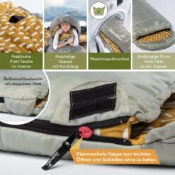 Skandika Dundee Flannel-R Slaapzak – Slaapzakken – Slaapzakken Volwassen - Maat M – Unisex - Katoen, Luxe Kwaliteit, Dubbele Slaapzak, 3 Seizoenen, Tot -20°C - 220 X 80 Cm - Outdoor Kampeerslaapzak – Ritssluiting Rechts - Grijs/geel -Campingwinkel 1200x1200 669