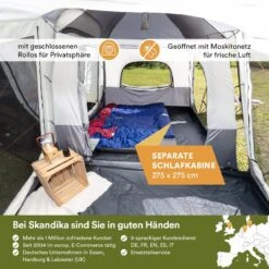Skandika Pitea XL CROSS Tent – Koepeltenten - Autotent – Campingtent Voor SUV, Caddy, Auto, CUV - Voor Max. 4 Personen – Vrijstaand – Met/zonder Slaapcabine – Max. Stahoogte 230 Cm – 3000mm Waterkolom - 475 X 290 X 230 Cm (LxBxH) – Kamperen - Grijs -Campingwinkel 1200x1200 709