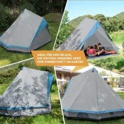 Skandika Tipii II Tent – Tipi-tenten – Teepee – 8 Persoons Campingtent – Muggengaas – 250 Cm Stahoogte – Uitneembare Tentvloer – 3000 Mm Waterkolom – Indische Tent, Partytent, Festivaltent – Outdoor, Camping, Tuin – Kamperen – Grijs/turquoise -Campingwinkel 1200x1200 717