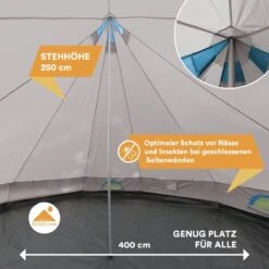 Skandika Tipii II Tent – Tipi-tenten – Teepee – 8 Persoons Campingtent – Muggengaas – 250 Cm Stahoogte – Uitneembare Tentvloer – 3000 Mm Waterkolom – Indische Tent, Partytent, Festivaltent – Outdoor, Camping, Tuin – Kamperen – Grijs/turquoise -Campingwinkel 1200x1200 718