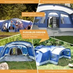 Skandika Nimbus Sleeper 12 Tent – Koepeltenten – 12 Persoons Familietent - Campingtent – Muggengaas – Sleeper Technology (3 Extra Donkere Slaapcabines) – 760 X 630 X 215 Cm (LxBxH) – 5000 Mm Waterkolom – Camping, Tuin – Kamperen – Blauw/wit -Campingwinkel 1200x1200 728