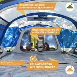 Skandika Nimbus Sleeper 12 Tent – Koepeltenten – 12 Persoons Familietent - Campingtent – Muggengaas – Sleeper Technology (3 Extra Donkere Slaapcabines) – 760 X 630 X 215 Cm (LxBxH) – 5000 Mm Waterkolom – Camping, Tuin – Kamperen – Blauw/wit -Campingwinkel 1200x1200 729