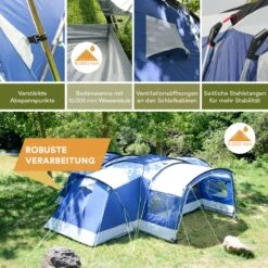 Skandika Nimbus Sleeper 12 Tent – Koepeltenten – 12 Persoons Familietent - Campingtent – Muggengaas – Sleeper Technology (3 Extra Donkere Slaapcabines) – 760 X 630 X 215 Cm (LxBxH) – 5000 Mm Waterkolom – Camping, Tuin – Kamperen – Blauw/wit -Campingwinkel 1200x1200 730