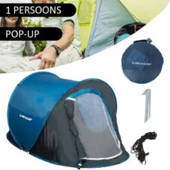 Dunlop Pop Up Tent 220 X 120 X 90 Cm - Grijs/ Blauw - 1 Persoons -Campingwinkel 1200x1200 738