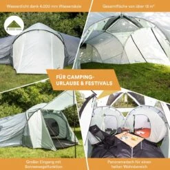 Skandika Bern 4 Koepeltent - Koepeltent - Tenten - 4 Persoons Kampeertent Met Panoramisch Dakraam, 2 Slaapcabines, Grondzeil, 210 Cm Stahoogte, Waterdicht, 4000 Mm Waterkolom - Grote Outdoor Familie Tent, Kampeertent - Grijs -Campingwinkel 1200x1200 786