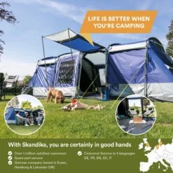 Skandika Montana 8 Sleeper Tent – Tunneltent – 8 Persoons Familietent - Campingtent – Sleeper Technology (2 Tot 4 Extra Donkere Slaapcabines) – Ingenaaide Tentvloer - Muggengaas – 700 X 310 X 200 Cm (LxBxH) – 5000mm Waterkolom – Kamperen – Blauw/wit 14 Skandika Montana 8 Sleeper Tent – Tunneltent – 8 Persoons Familietent - Campingtent – Sleeper Technology (2 Tot 4 Extra Donkere Slaapcabines) – Ingenaaide Tentvloer - Muggengaas – 700 X 310 X 200 Cm (LxBxH) – 5000mm Waterkolom – Kamperen – Blauw/wit -Campingwinkel 1200x1200 851