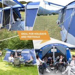 Skandika Montana 8 Tent – Tunneltenten – 8 Persoons Tent – Campingtent – 200 Cm Stahoogte – 2-4 Slaapcabines - Muggengaas – Familietent – 4 Ingangen – 700 X 310 X 200 Cm (L X B X H) - 5000 Mm Waterkolom – Outdoor, Camping – Kamperen – Blauw -Campingwinkel 1200x1200 858
