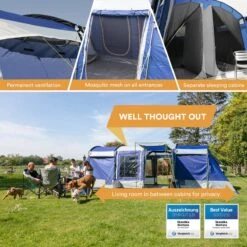 Skandika Montana 8 Tent – Tunneltenten – 8 Persoons Tent – Campingtent – 200 Cm Stahoogte – 2-4 Slaapcabines - Muggengaas – Familietent – 4 Ingangen – 700 X 310 X 200 Cm (L X B X H) - 5000 Mm Waterkolom – Outdoor, Camping – Kamperen – Blauw -Campingwinkel 1200x1200 859