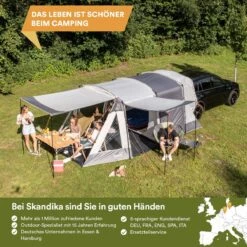 Skandika Pitea XL UP Tent – Koepeltenten - Autotent – 4 Persoons Campingtent Voor SUV, Caddy, Auto, CUV – Vrijstaand – Met/zonder Slaapcabine – Max. Stahoogte 200 Cm – Waterdicht Met 3000mm Waterkolom - 515 X 300 X 200 Cm (LxBxH) – Kamperen - Grijs -Campingwinkel 1200x1200 888