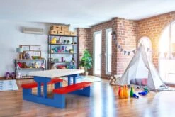 Merkloos Kinder Picknicktafel Met Parasol - Blauw -Campingwinkel 1200x800 76