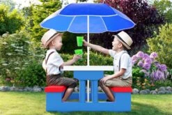 Merkloos Kinder Picknicktafel Met Parasol - Blauw -Campingwinkel 1200x800 77