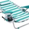Strandstoel Met Afneembare Hoofdsteun, Draagbare Klapstoel, Campingstoel, Rugleuning Tot 180° Verstelbaar, Met Bekerhouder En Zijvak, Groene En Witte Strepen GCB62JW