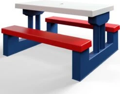 Merkloos Kinder Picknicktafel Met Parasol - Blauw -Campingwinkel 1200x944