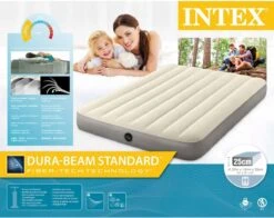 Intex Luchtbedset Intex Luchtbed - Twijfelaar - 137 X 191 X 25 Cm - Beige + Intex Elektrische Pomp - 650 Liter/min + Hoeslaken Zwart + Reparatieset -Campingwinkel 1200x950