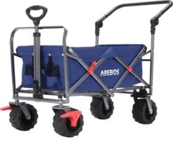 AREBOS Handkar | Transportwagen | Apparatuurwagen | Opvouwbaar | Duwstang| Blauw -Campingwinkel 1200x988 4