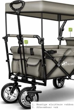 Wildebeest Bolderkar Opvouwbaar Grijs - Bolderwagen Met Kinder Zitje - Bolderkarren - Handkar Grijs - Opvouwbaar Transportwagen - Transportkar - Handkar Tuin Trolley Met Dak Transport Trolley XXL -Campingwinkel 810x1200 5